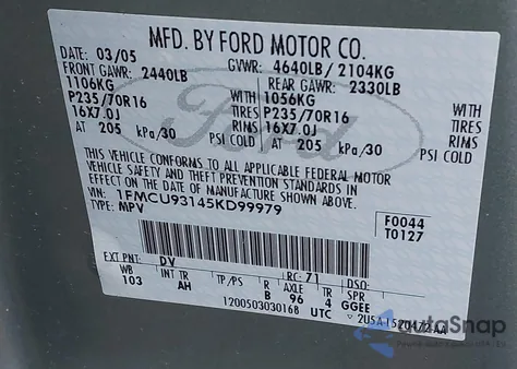 2005 Ford Escape Xlt z USA, uszkodzony, nr VIN 1FMCU93145KD99979